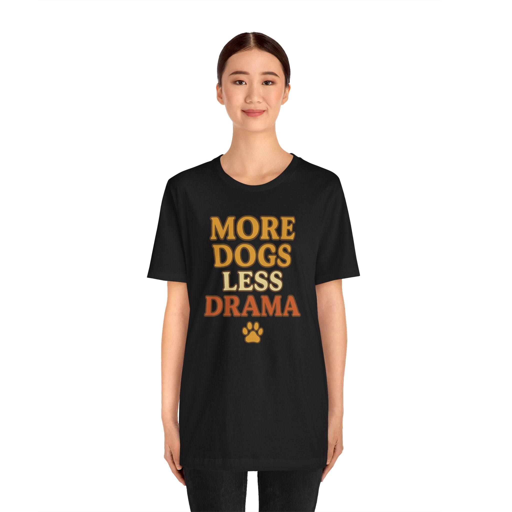 More Dogs Less Drama T-Shirt — Retro Paw Print Dog Lover Tee