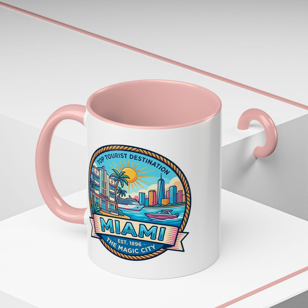 Miami Vintage Travel Accent Coffee Mug – 'Miami' Scenic Beach & Skyline Design (11/15oz)