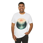 Sunset Mountain Landscape T-Shirt — Scenic Forest River Graphic Tee
