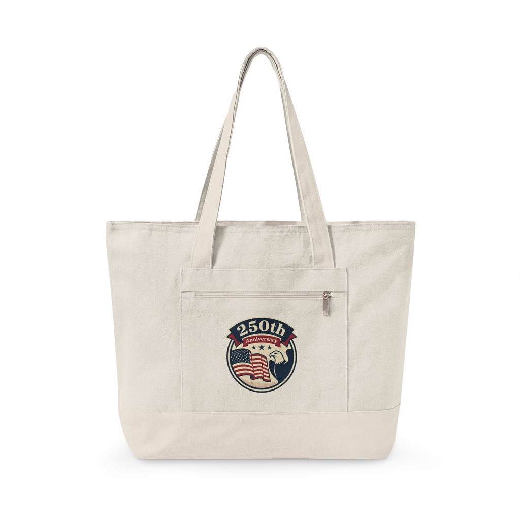 250th Anniversary American Flag Canvas Tote Bag — Zippered Patriotic Tote