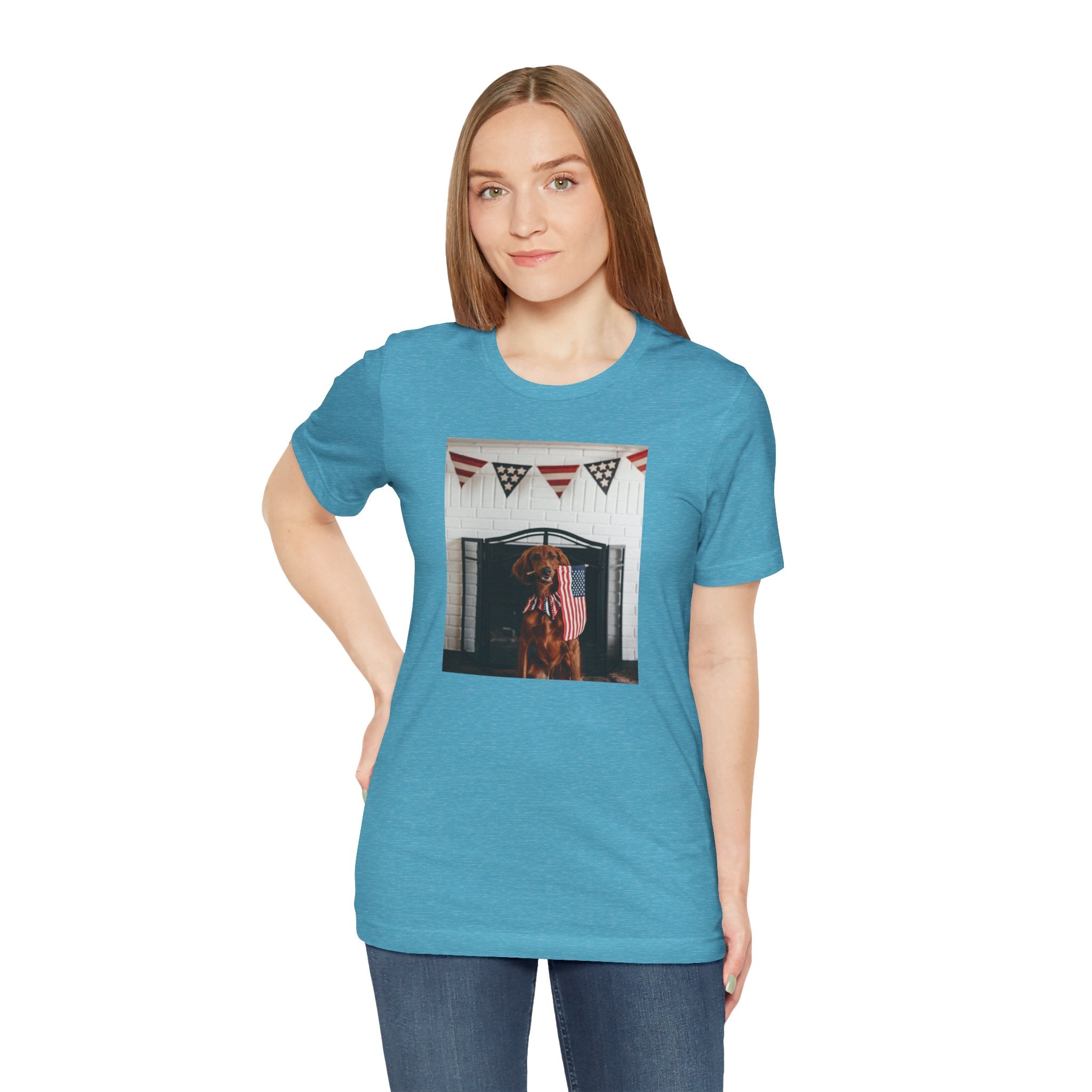 Patriotic Dog T-Shirt - Photo Print with American Flag Bunting