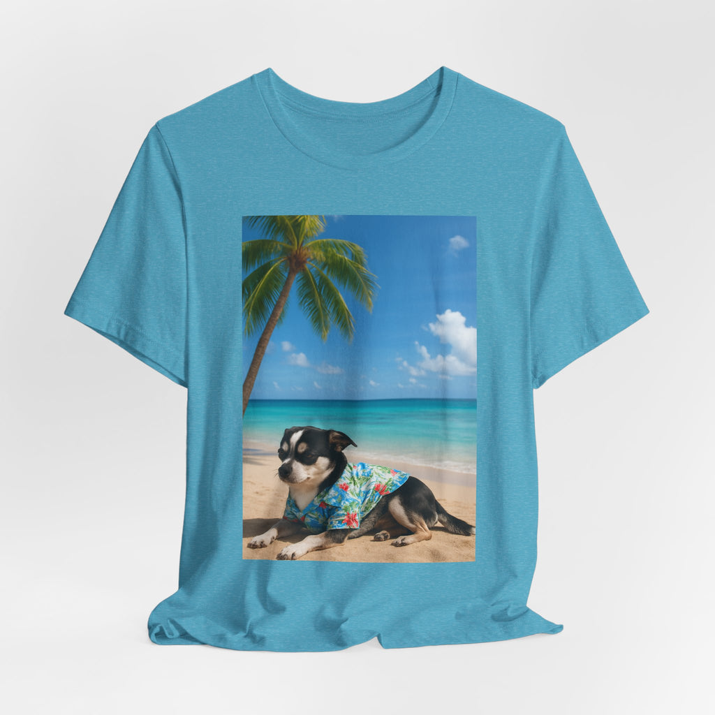 Beach Chihuahua Dog T-Shirt — Hawaiian Shirt Puppy on Tropical Shore