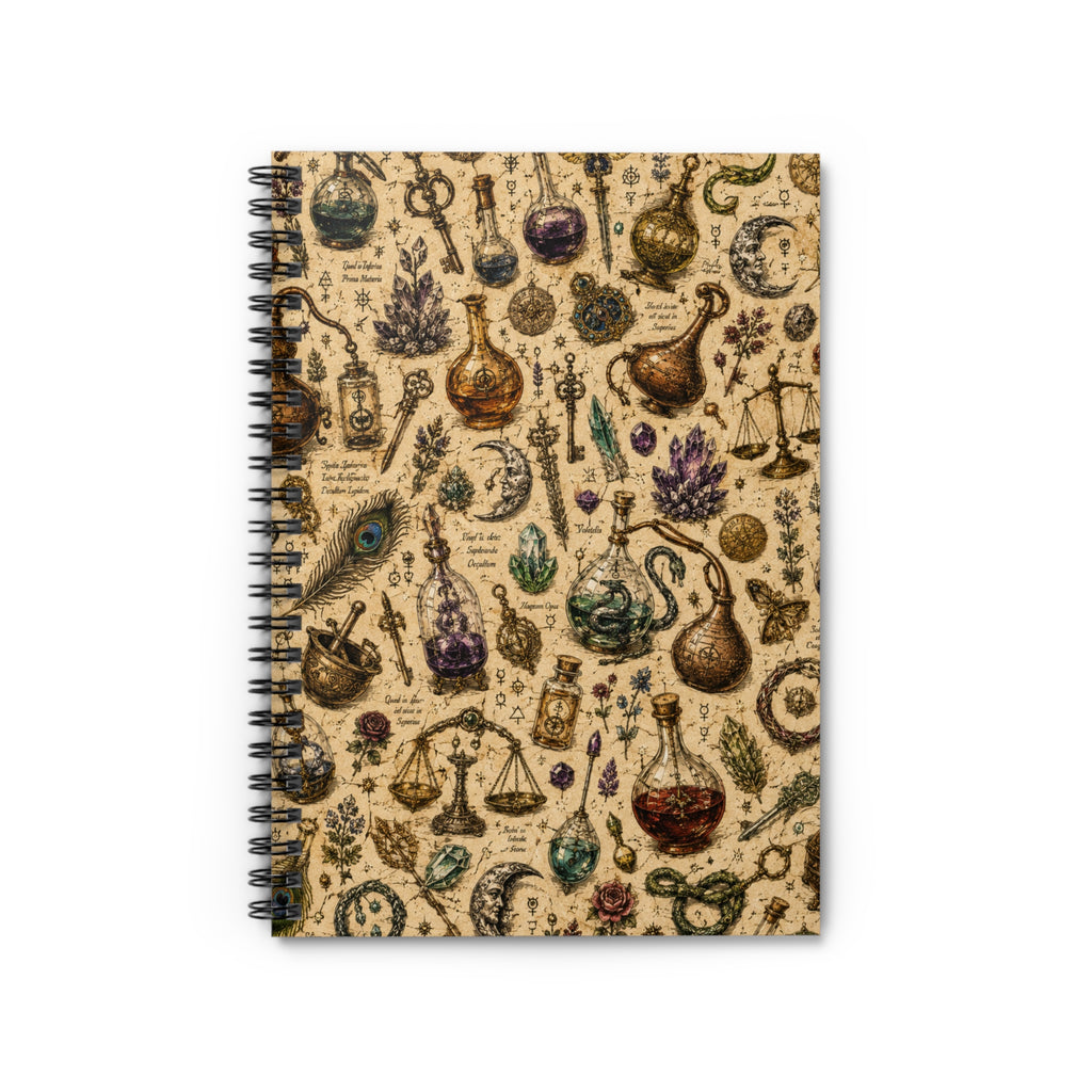 The Alchemist's Cabinet Notebook — Spiral Ruled Journal with Vintage Apothecary Design