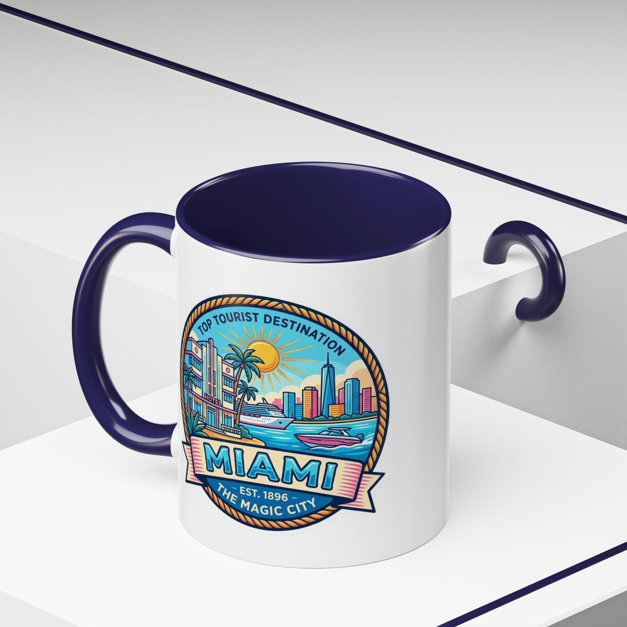 Miami Vintage Travel Accent Coffee Mug – 'Miami' Scenic Beach & Skyline Design (11/15oz)