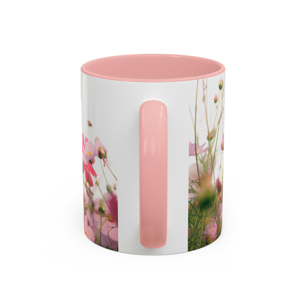 Floral Cosmos Accent Coffee Mug — Pink Wildflower Tea & Coffee Cup (11/15oz)
