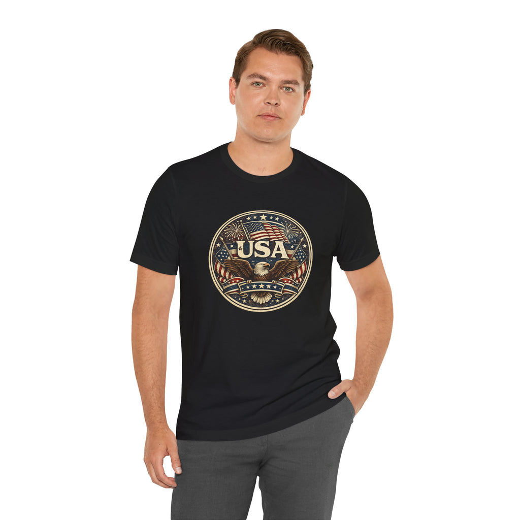 USA Eagle Vintage Patriotic T-Shirt — American Flag Graphic Tee