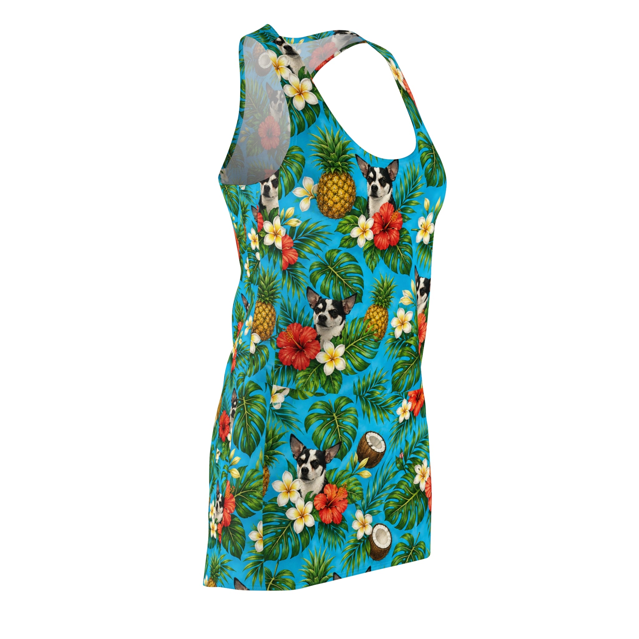 Tropical Chihuahua Racerback Dress — Floral Pineapple Coconut AOP
