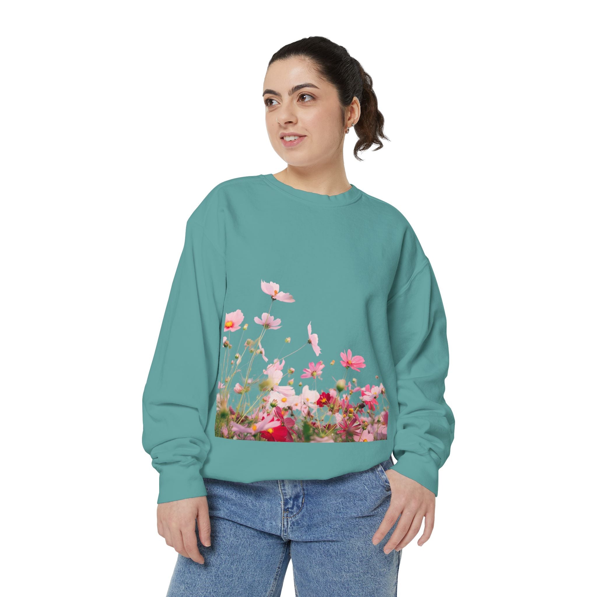 Floral Meadow Sweatshirt — Pink Cosmos Garden Crewneck