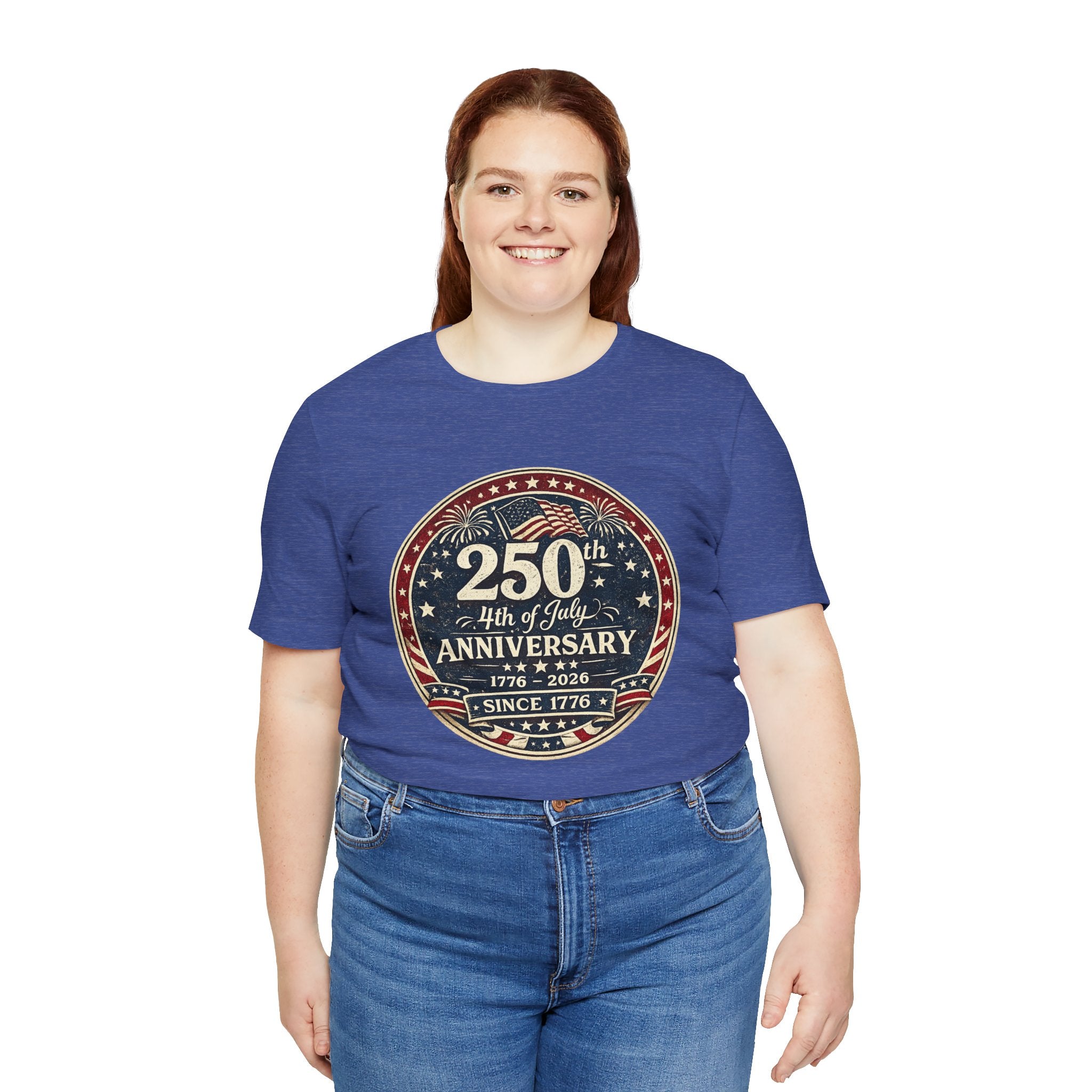 4th of July 250th Anniversary T-Shirt – Vintage American Flag Emblem (1776–2026)