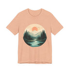Sunset Mountain Landscape T-Shirt — Scenic Forest River Graphic Tee