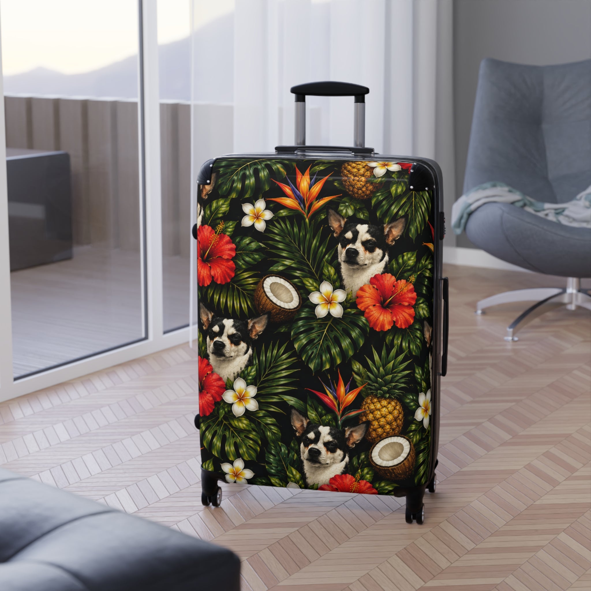 Tropical chihuahua Suitcase — Floral Pineapple Coconut Carry-On Luggage