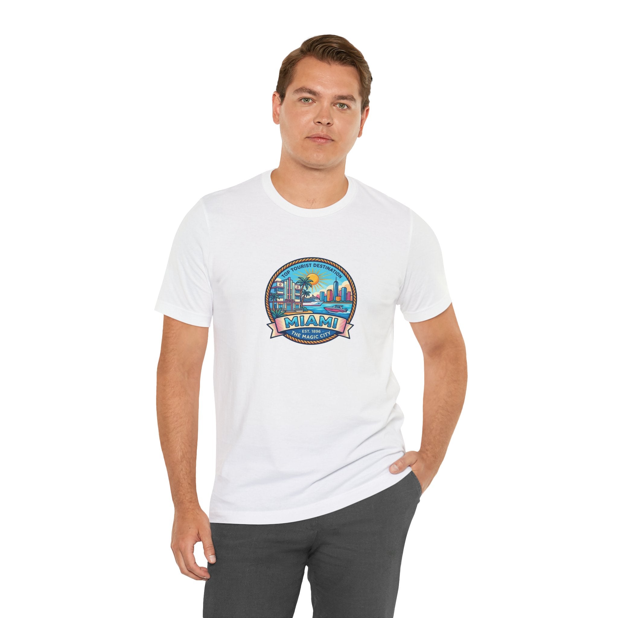 Miami Beach Vintage Logo Tee — Miami Skyline Sunset T‑Shirt