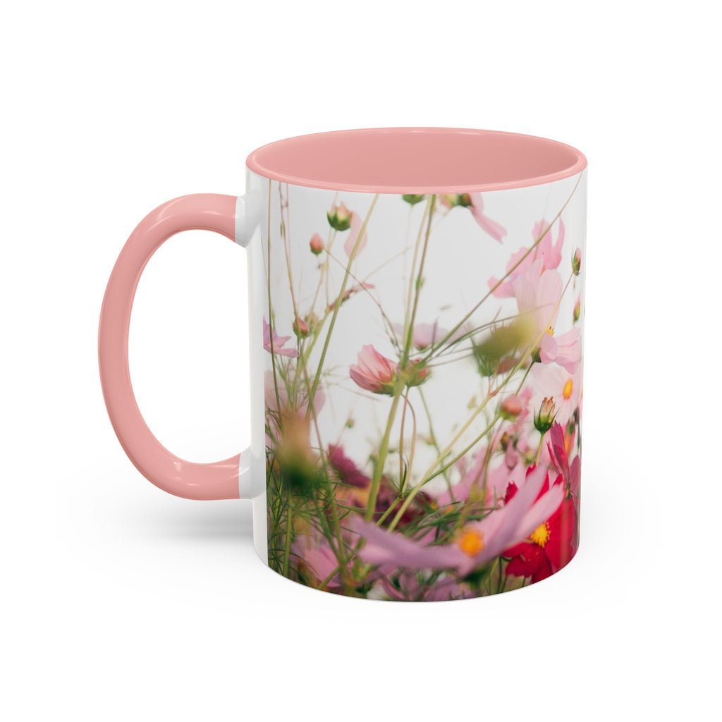 Floral Cosmos Accent Coffee Mug — Pink Wildflower Tea & Coffee Cup (11/15oz)