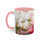 Floral Cosmos Accent Coffee Mug — Pink Wildflower Tea & Coffee Cup (11/15oz)