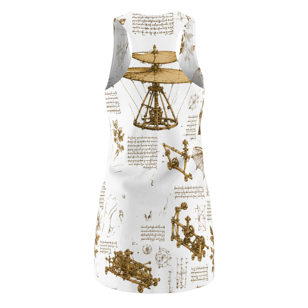 Vintage Leonardo Da Vinci Sketch Racerback Dress — Steampunk Airship Print