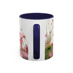 Floral Cosmos Accent Coffee Mug — Pink Wildflower Tea & Coffee Cup (11/15oz)
