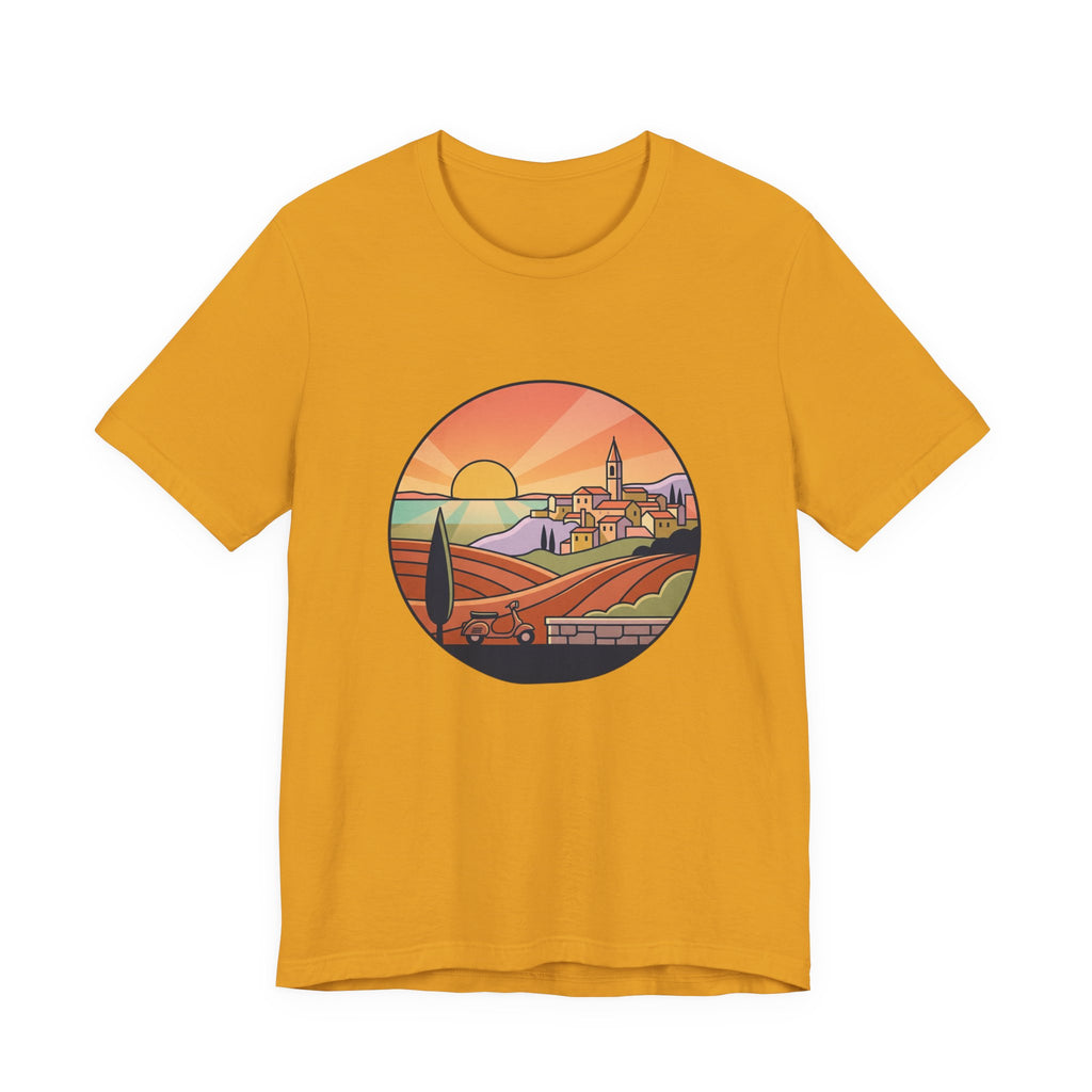 Sunset Tuscan Landscape T-Shirt — Vintage Italian Countryside Graphic Tee