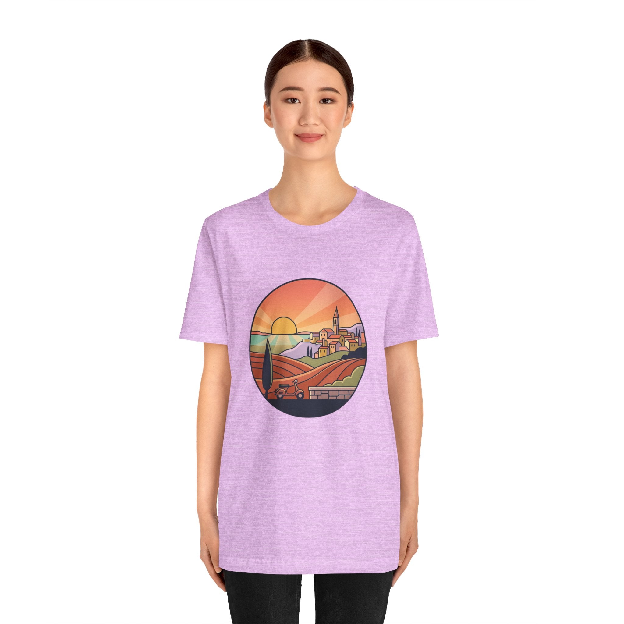 Sunset Tuscan Landscape T-Shirt — Vintage Italian Countryside Graphic Tee