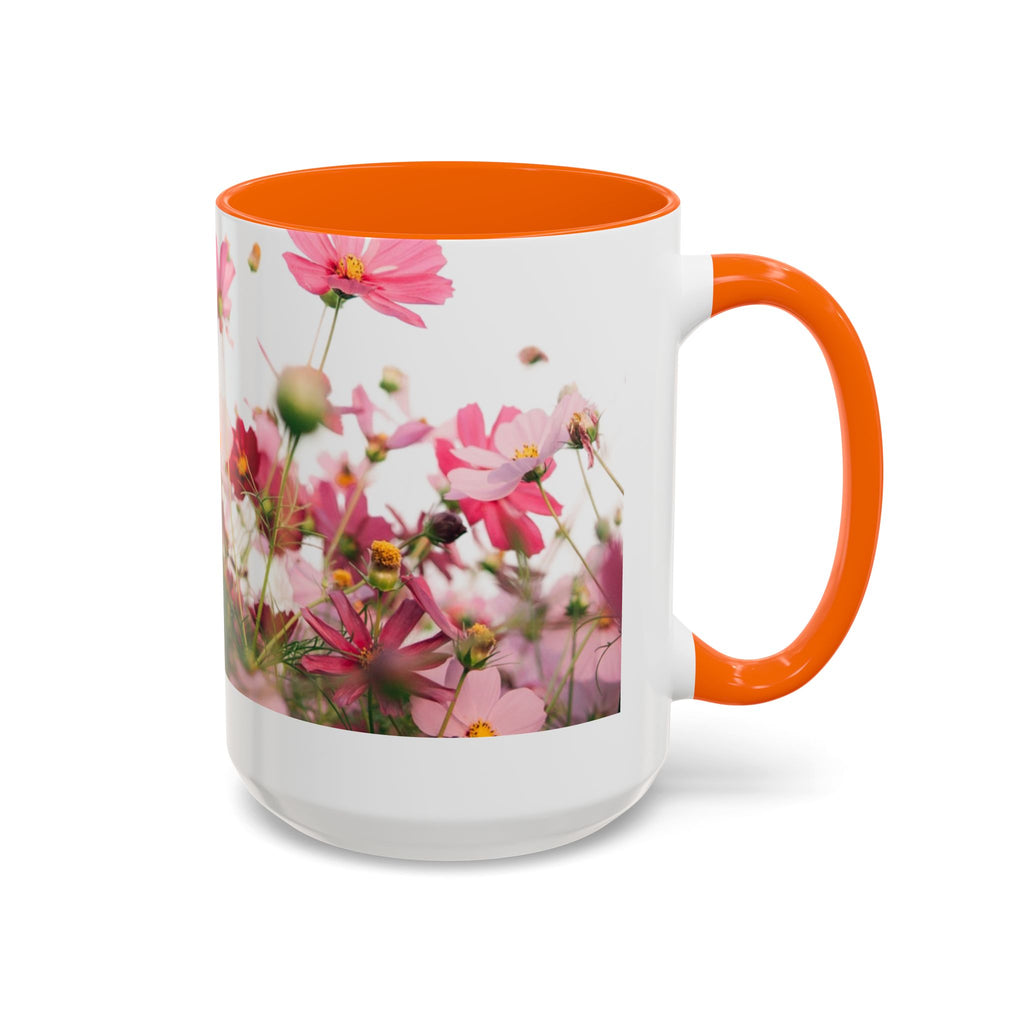 Floral Cosmos Accent Coffee Mug — Pink Wildflower Tea & Coffee Cup (11/15oz)