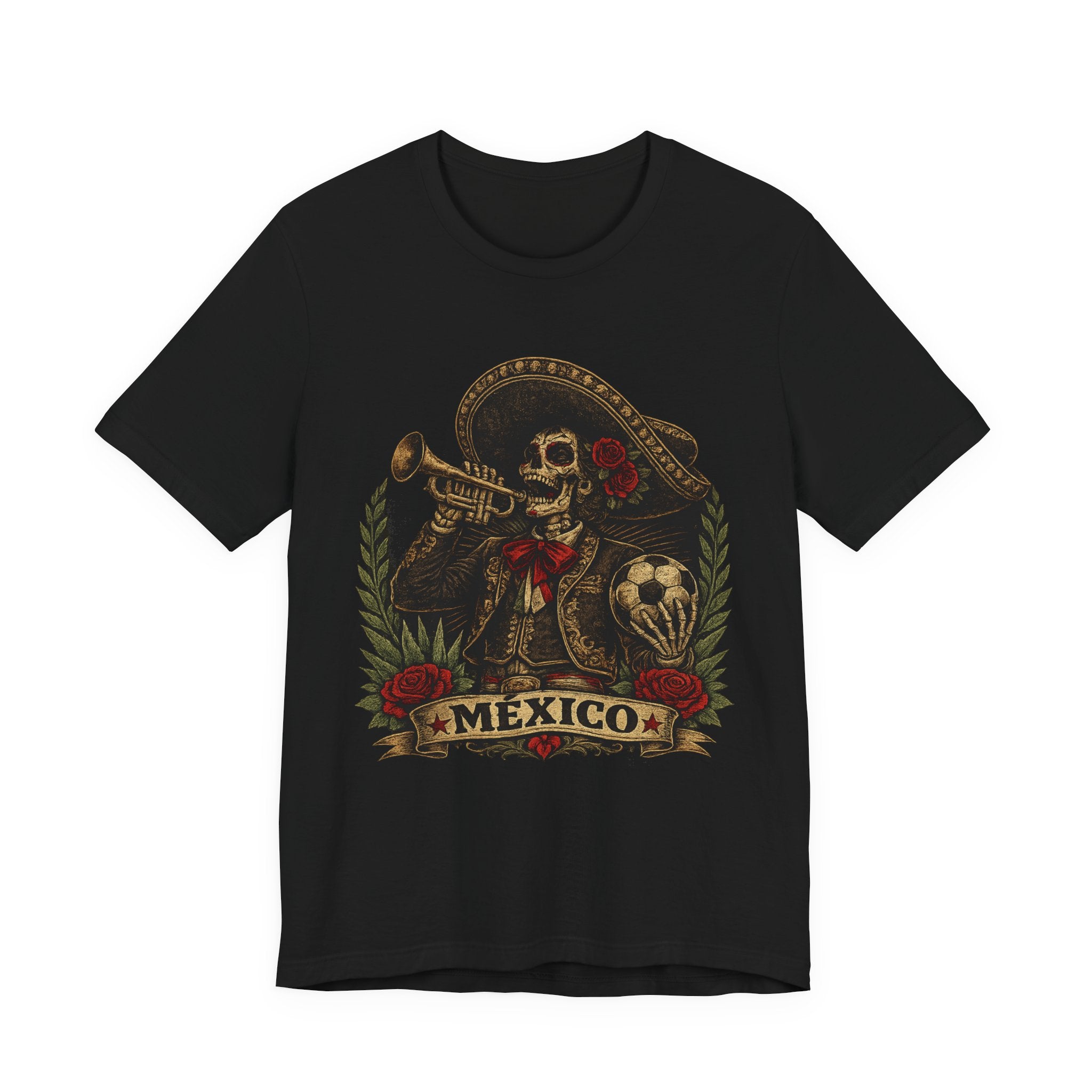 Mexico Mariachi Skull T‑Shirt — Day of the Dead Mexican Soccer Tee