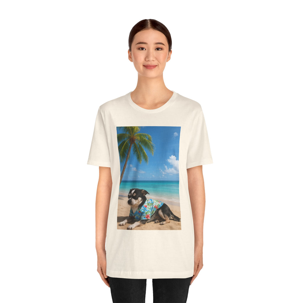 Beach Chihuahua Dog T-Shirt — Hawaiian Shirt Puppy on Tropical Shore
