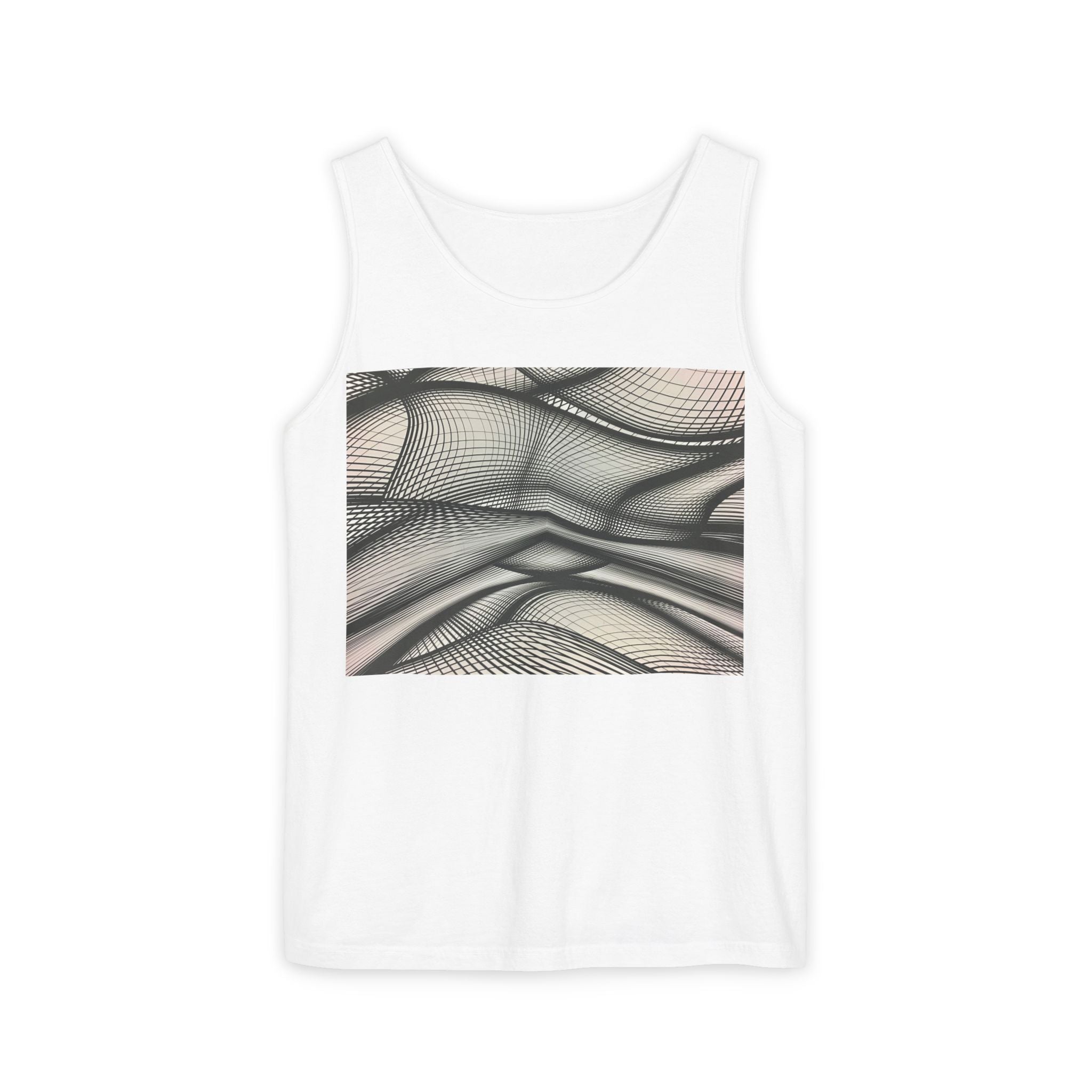 Abstract Wave Mesh Tank Top — Geometric Optical Illusion Graphic Tank