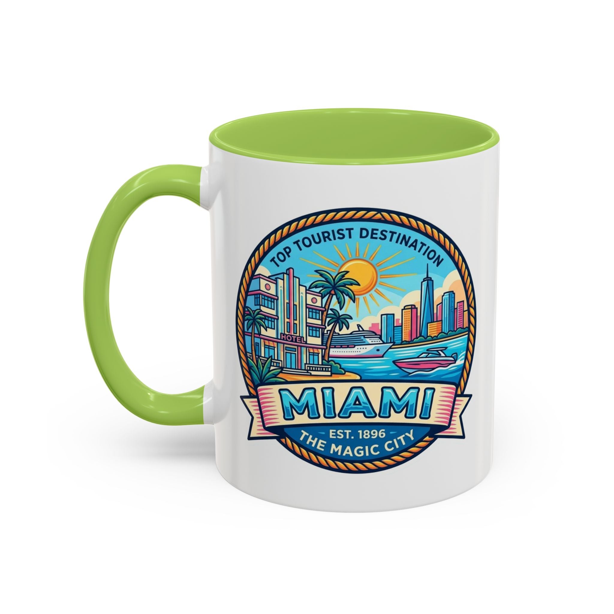 Miami Vintage Travel Accent Coffee Mug – 'Miami' Scenic Beach & Skyline Design (11/15oz)