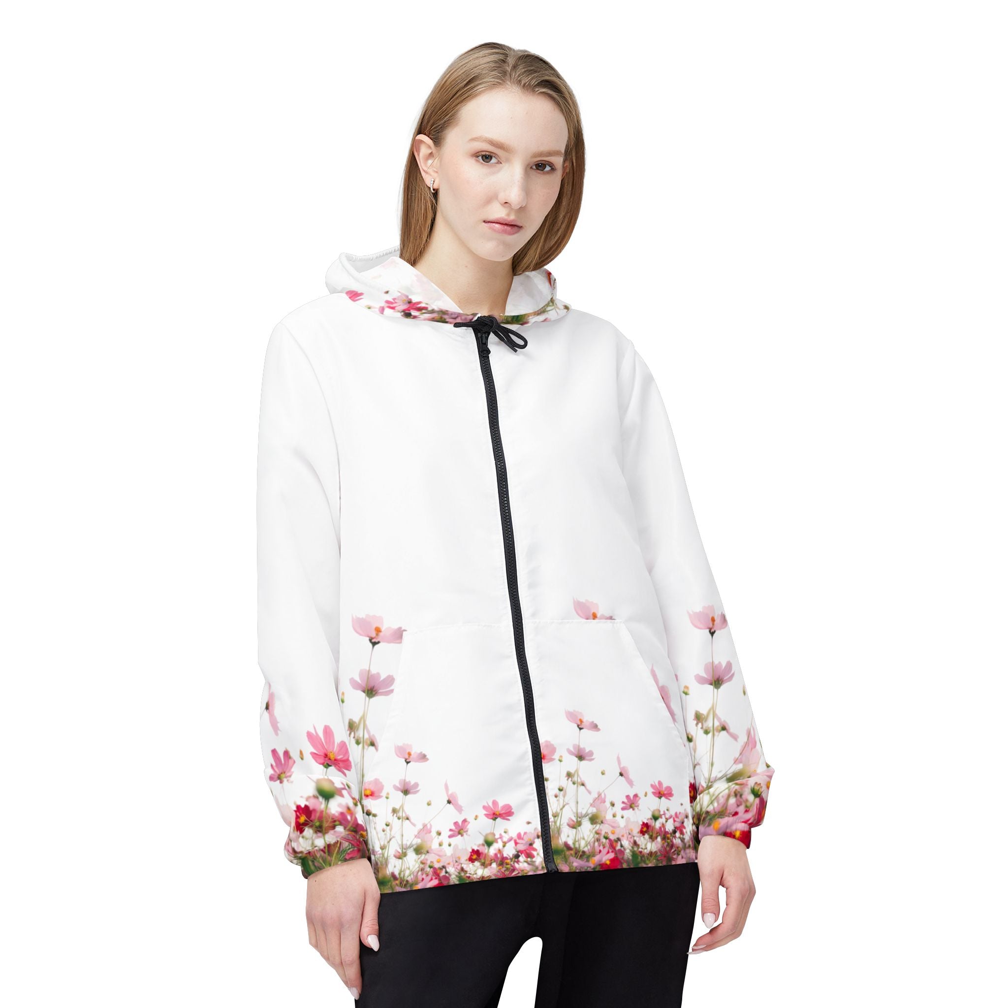 Floral Field Windbreaker Jacket – Pink Cosmos All-Over Print Hooded Jacket