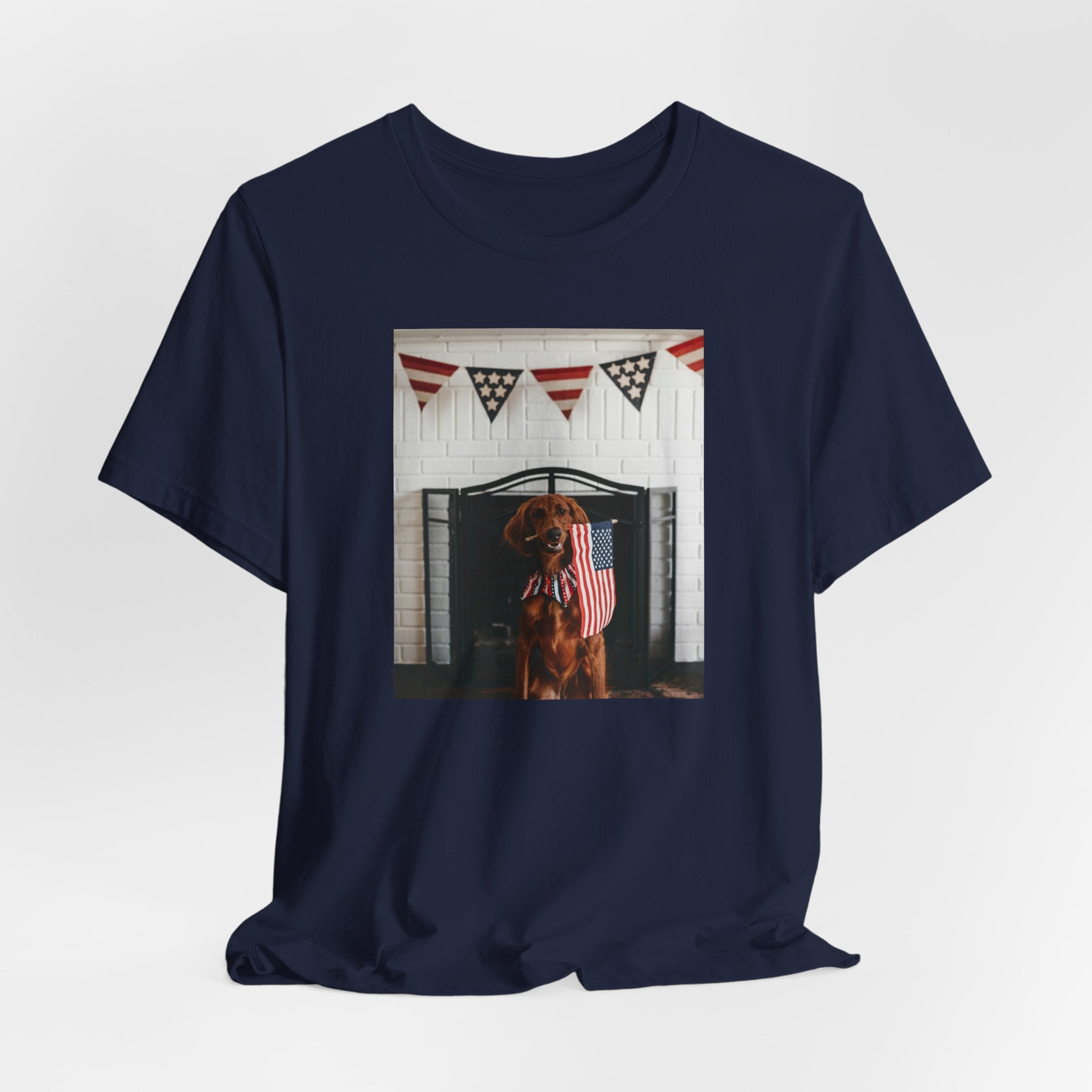 Patriotic Dog T-Shirt - Photo Print with American Flag Bunting