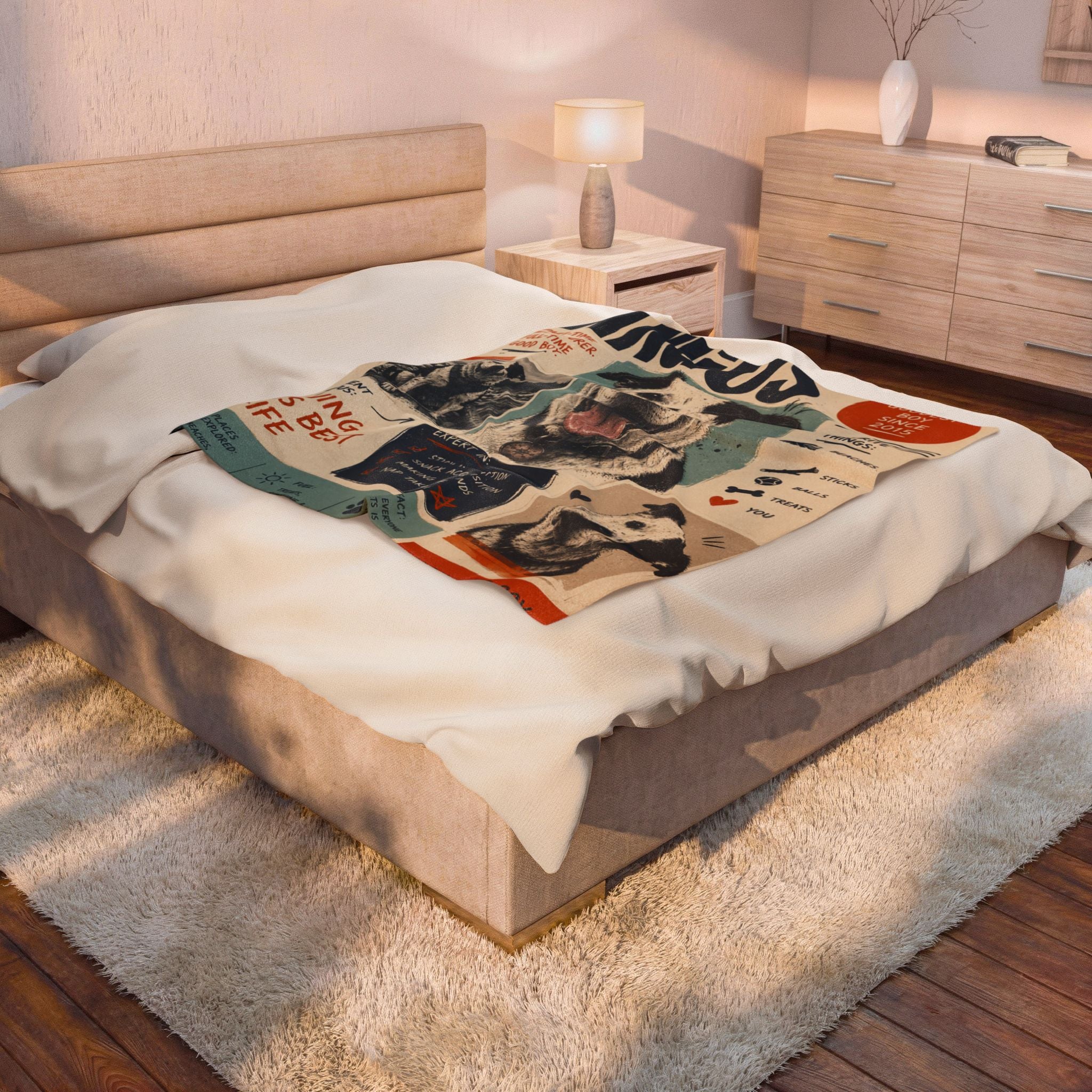 Velveteen Plush Blanket — Personalized Dog Poster Design (Angus "Goodest Boy" Pet Photo Blanket)