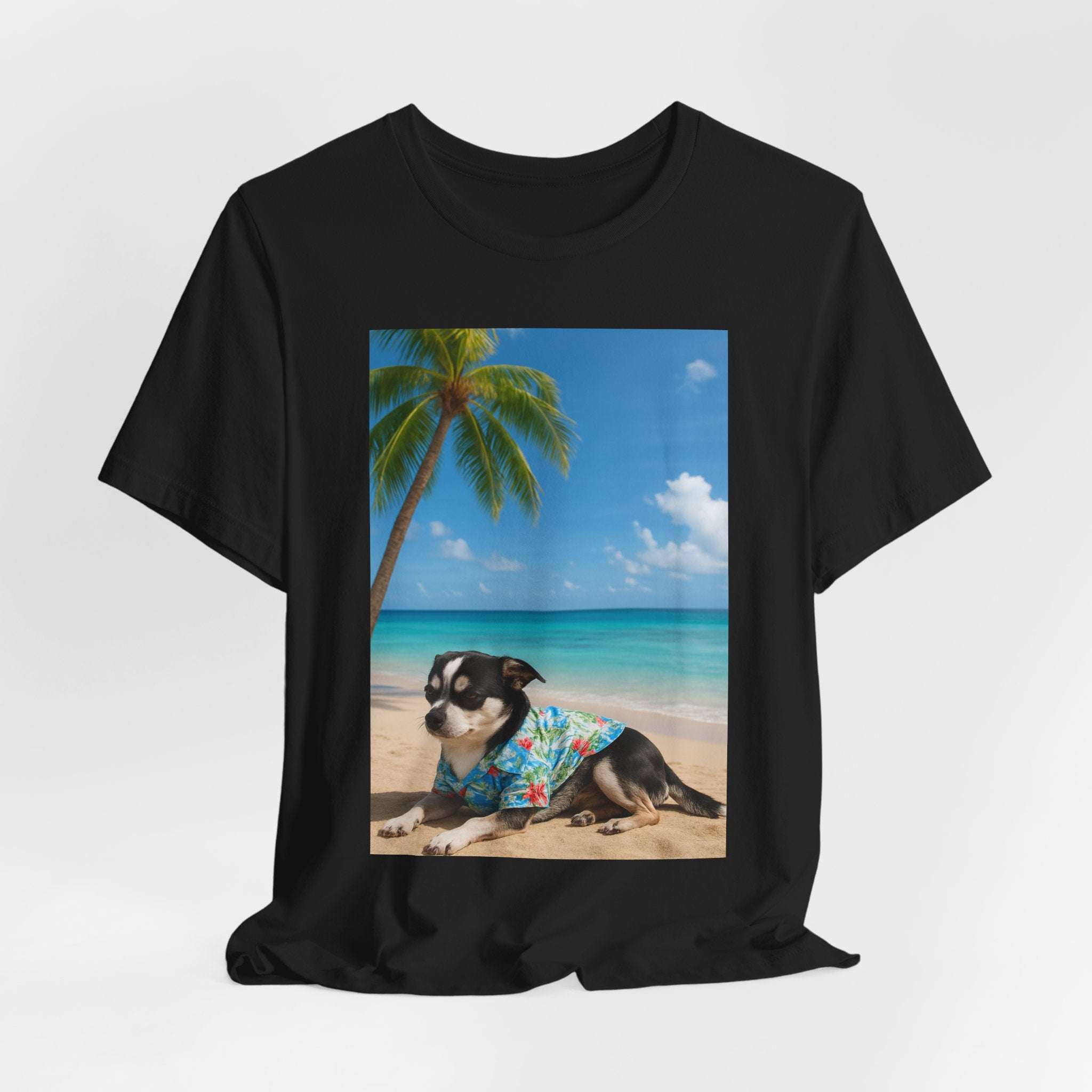 Beach Chihuahua Dog T-Shirt — Hawaiian Shirt Puppy on Tropical Shore