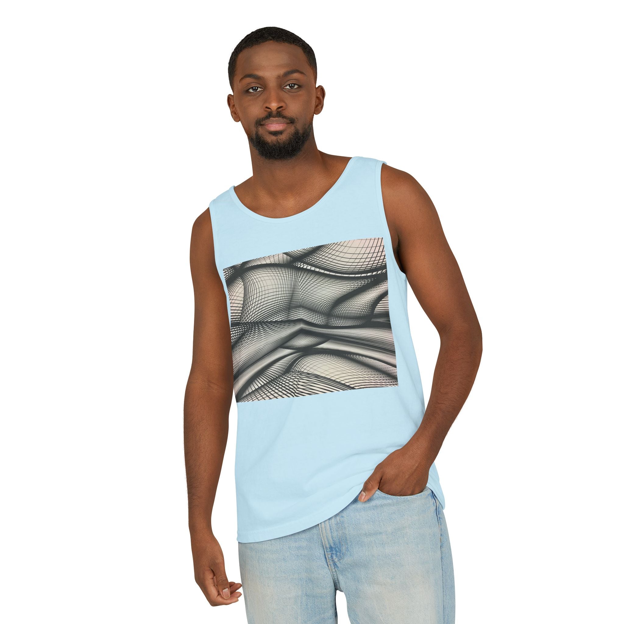 Abstract Wave Mesh Tank Top — Geometric Optical Illusion Graphic Tank