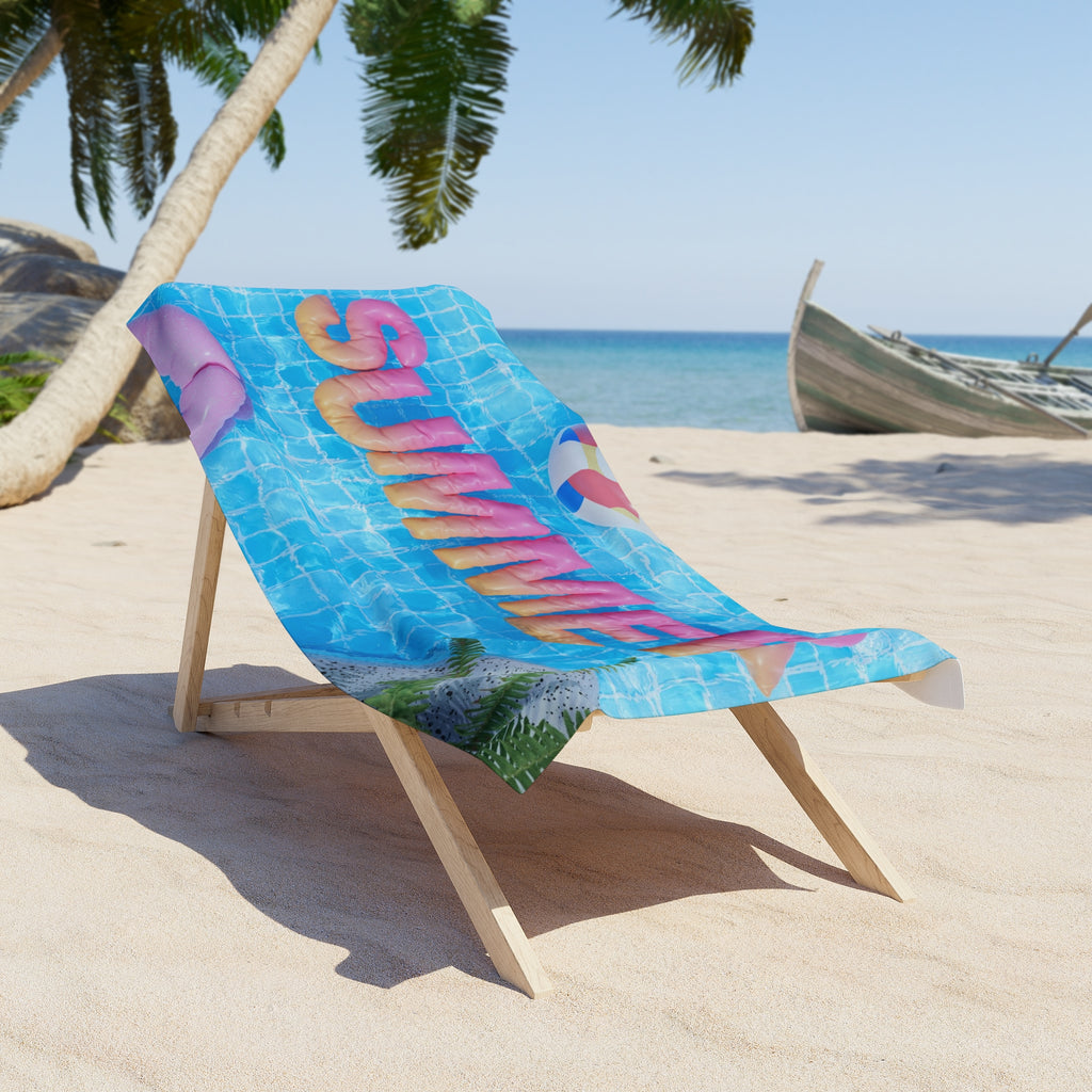 Summer Pool Vibes Beach Towel — Bright 'SUMMER' Inflatable Letters Design