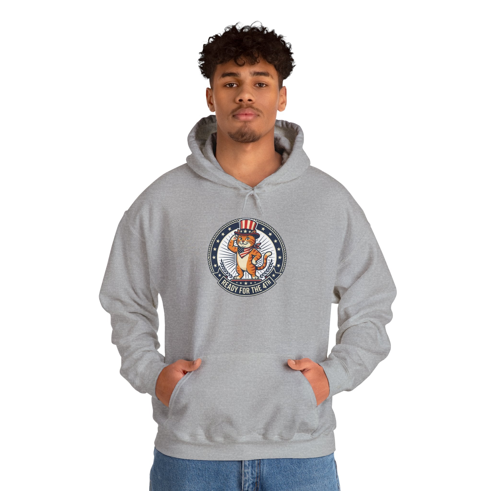 Patriotic Cat Hoodie — "Ready for the Stars" Graphic Pullover