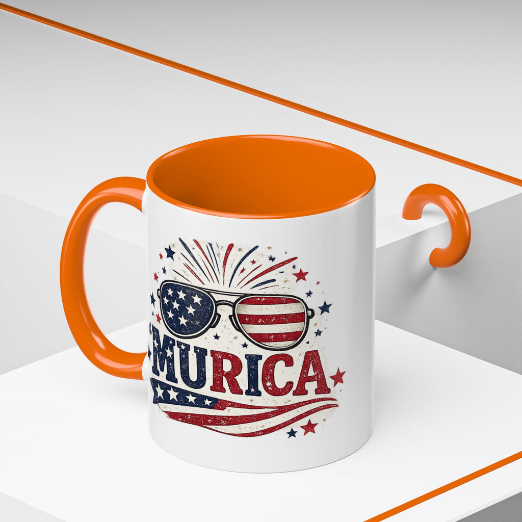 America Flag Accent Coffee Mug - Patriotic 11/15oz Tea Cup