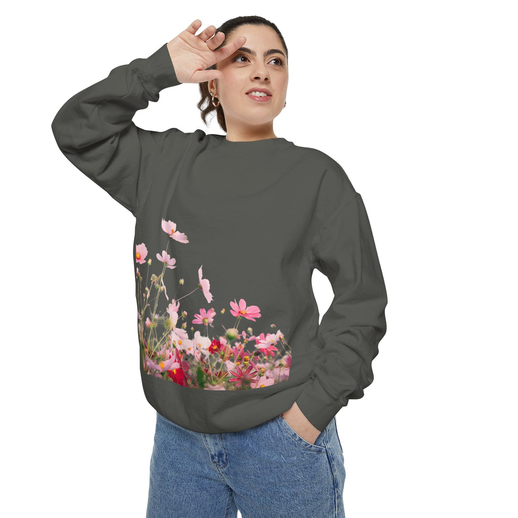 Floral Meadow Sweatshirt — Pink Cosmos Garden Crewneck