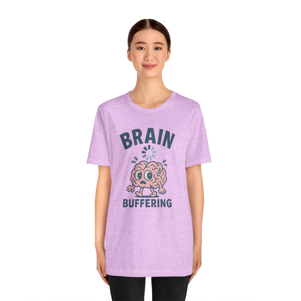 Brain Buffering T‑Shirt — Cute Cartoon Brain Graphic Tee for Neuro Humor