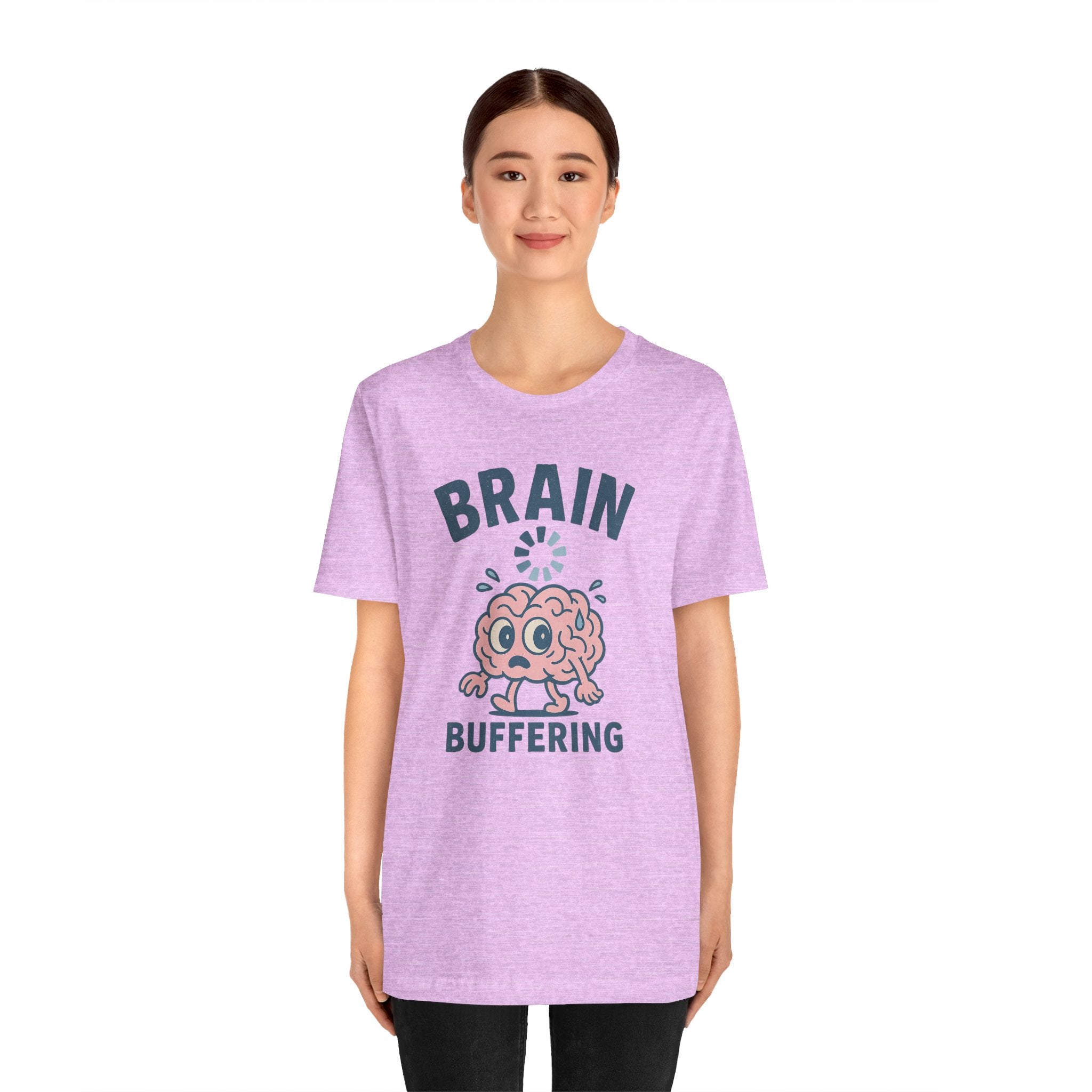 Brain Buffering T‑Shirt — Cute Cartoon Brain Graphic Tee for Neuro Humor