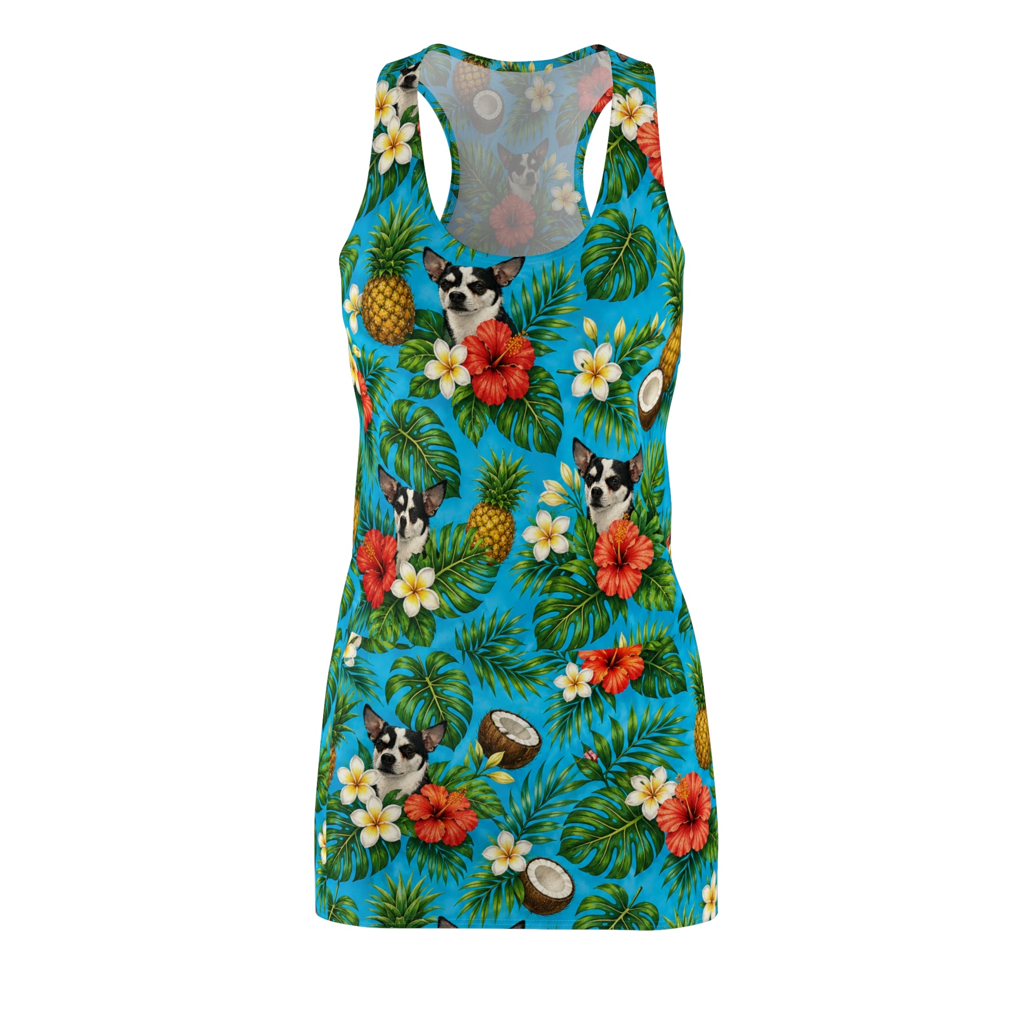 Tropical Chihuahua Racerback Dress — Floral Pineapple Coconut AOP