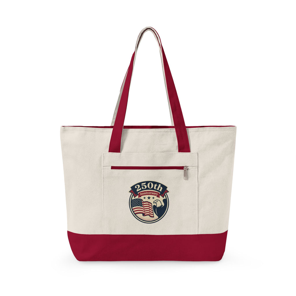 250th Anniversary American Flag Canvas Tote Bag — Zippered Patriotic Tote
