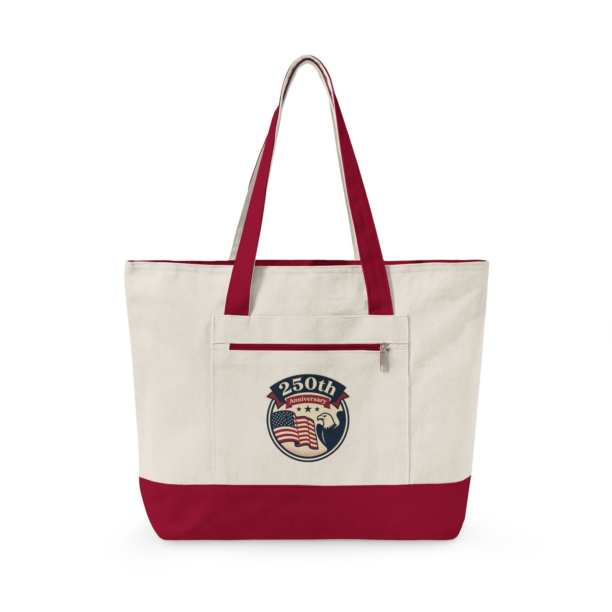 250th Anniversary American Flag Canvas Tote Bag — Zippered Patriotic Tote