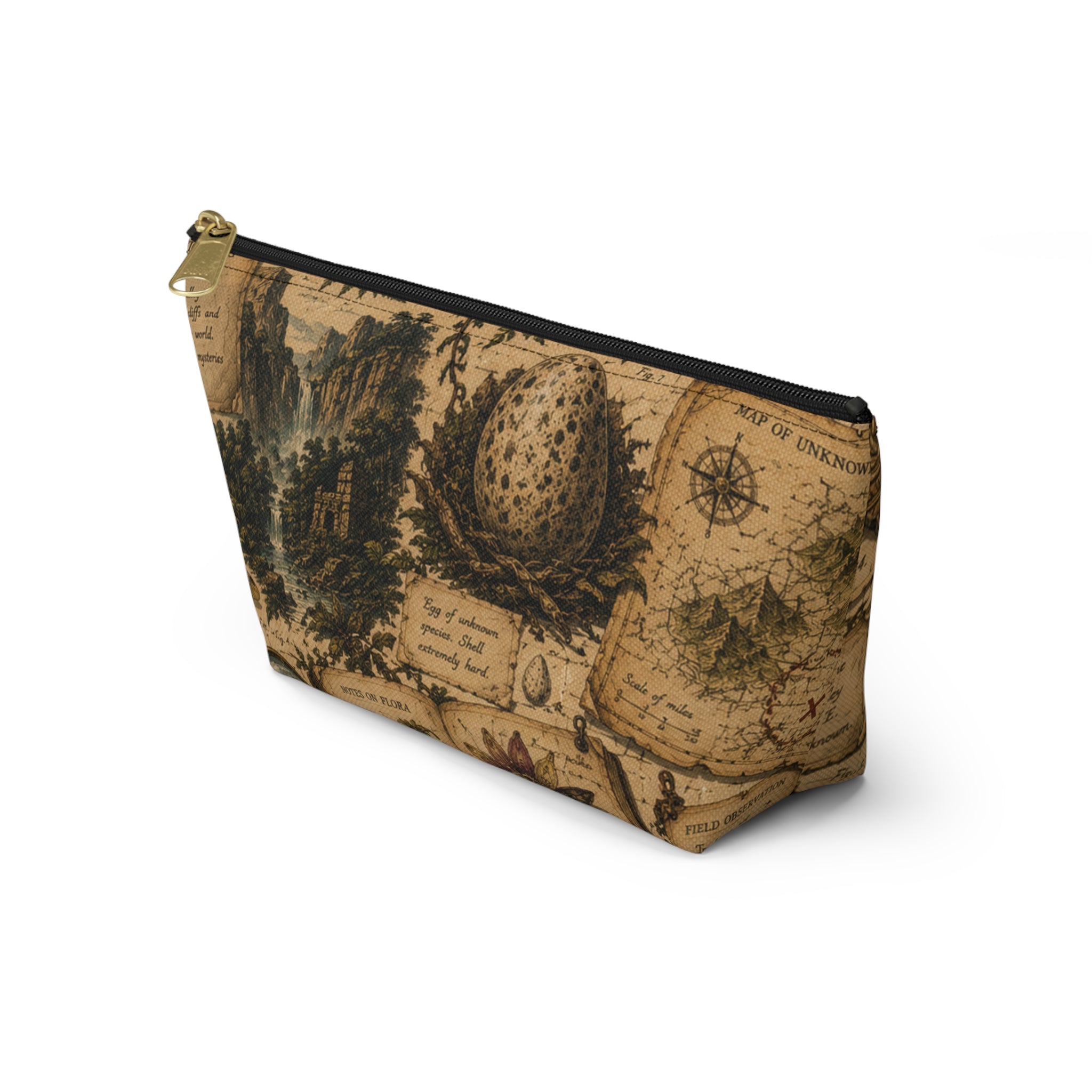Vintage Lost World Accessory Pouch — Fossil & Botanical T-Bottom Cosmetic Bag