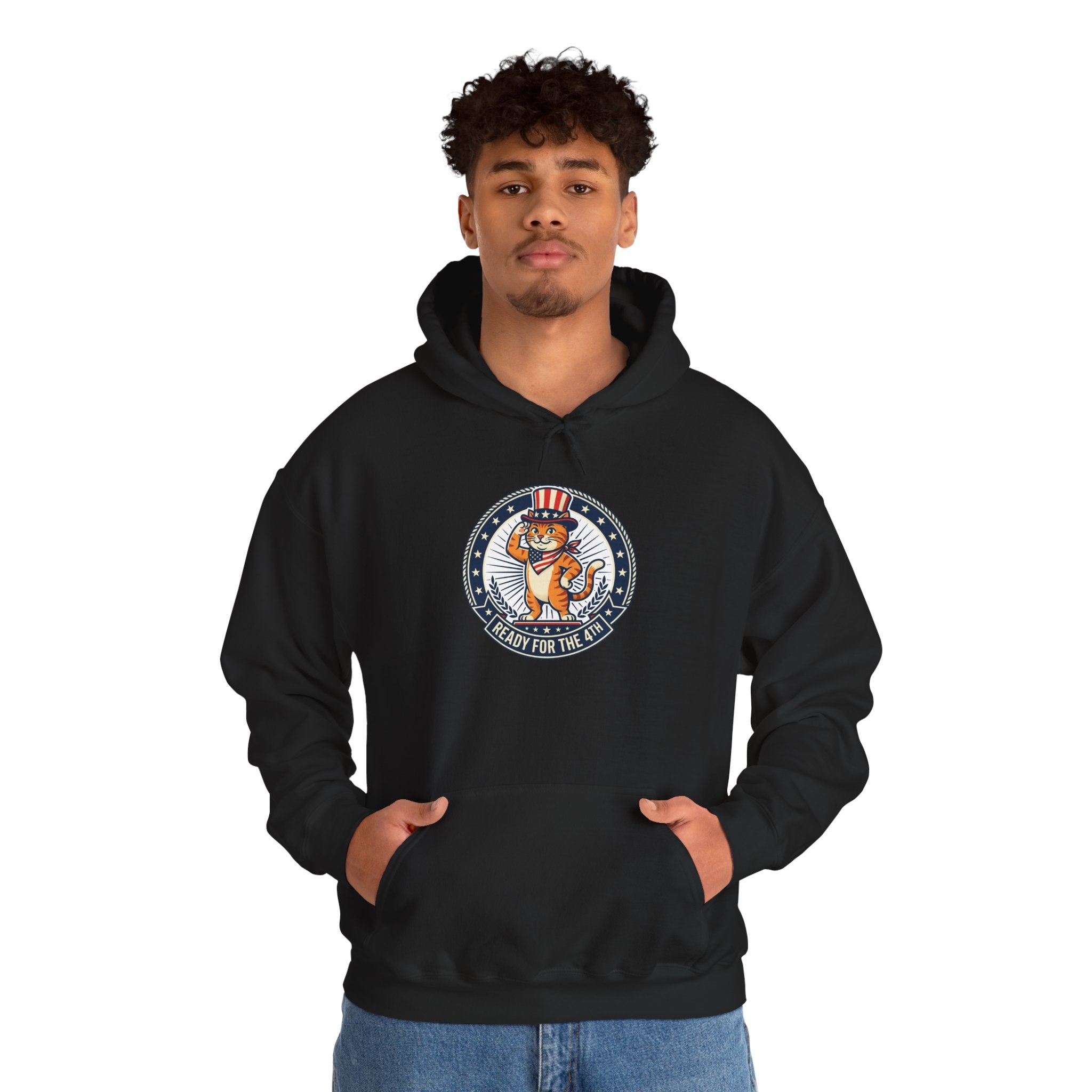 Patriotic Cat Hoodie — "Ready for the Stars" Graphic Pullover