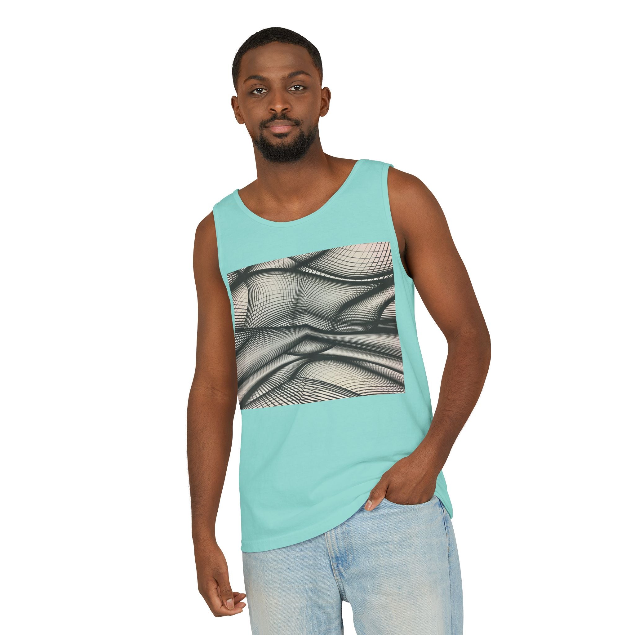 Abstract Wave Mesh Tank Top — Geometric Optical Illusion Graphic Tank