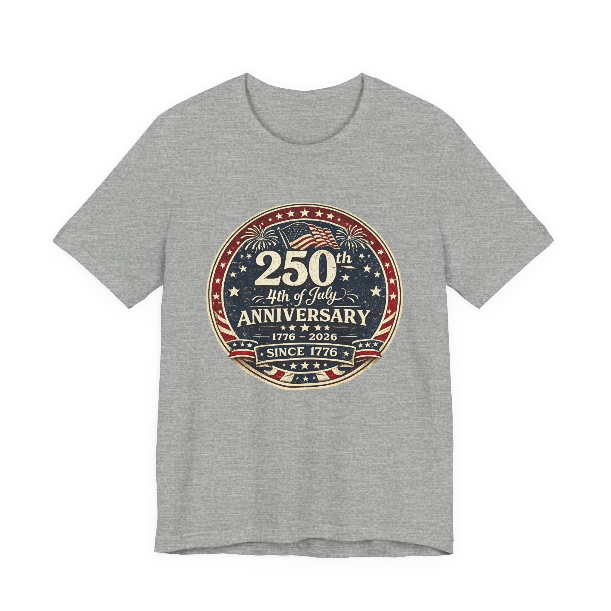 4th of July 250th Anniversary T-Shirt – Vintage American Flag Emblem (1776–2026)