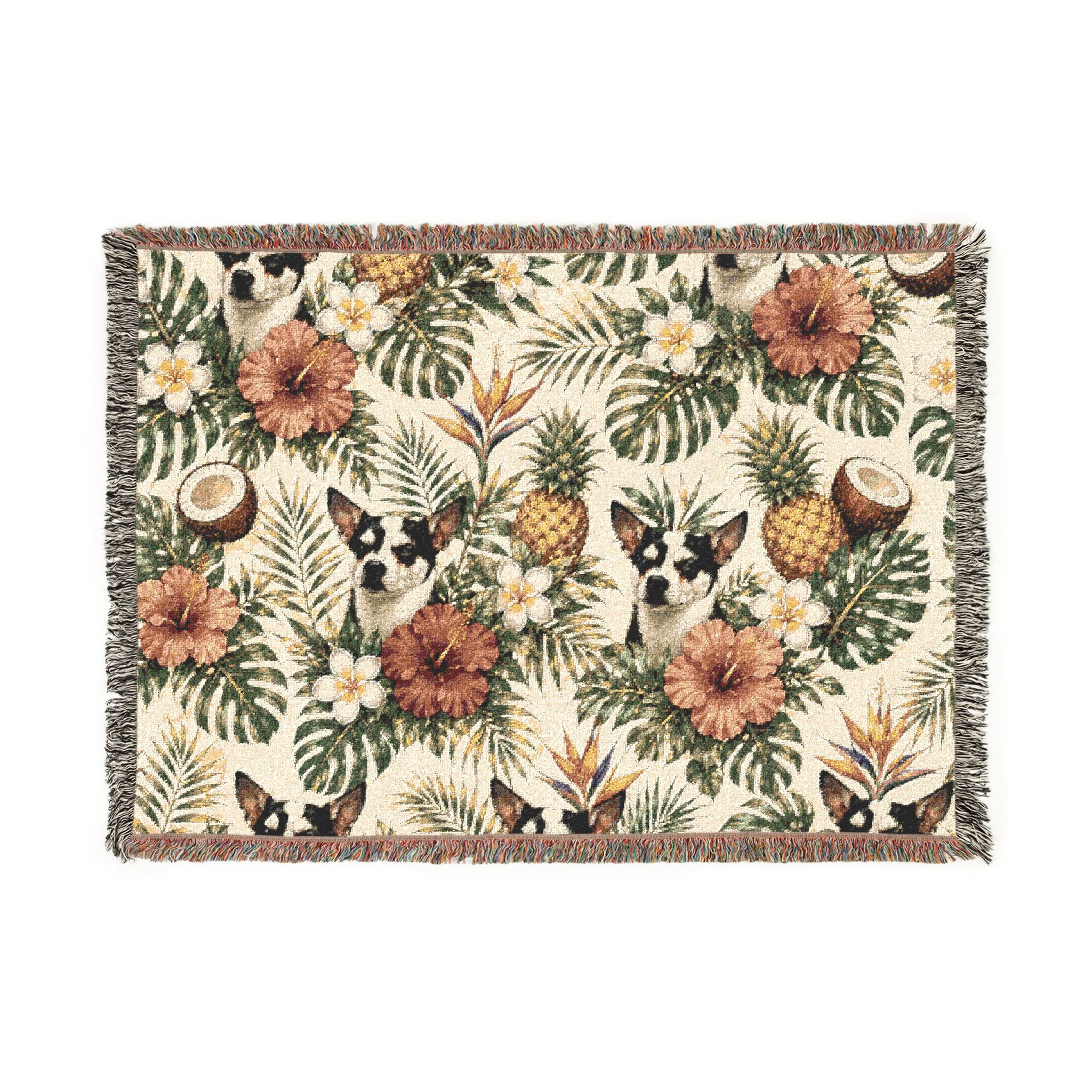 Tropical Floral Woven Blanket — Kiwi, Pineapple, Coconut & Hibiscus Throw