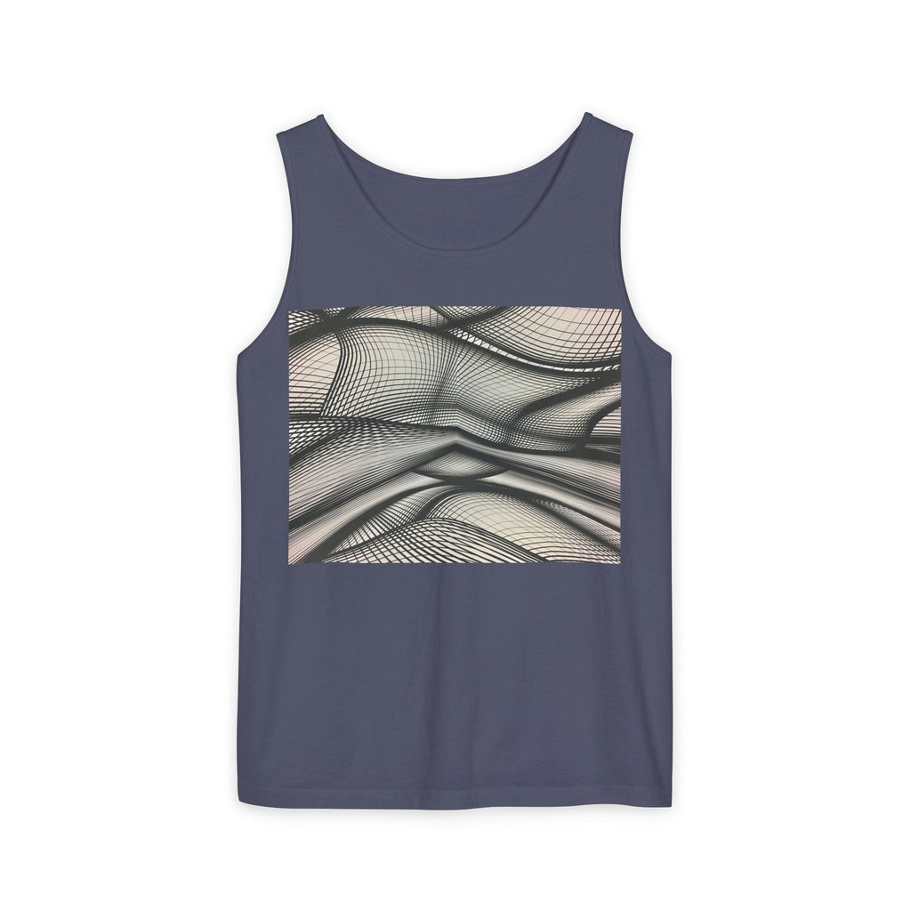 Abstract Wave Mesh Tank Top — Geometric Optical Illusion Graphic Tank