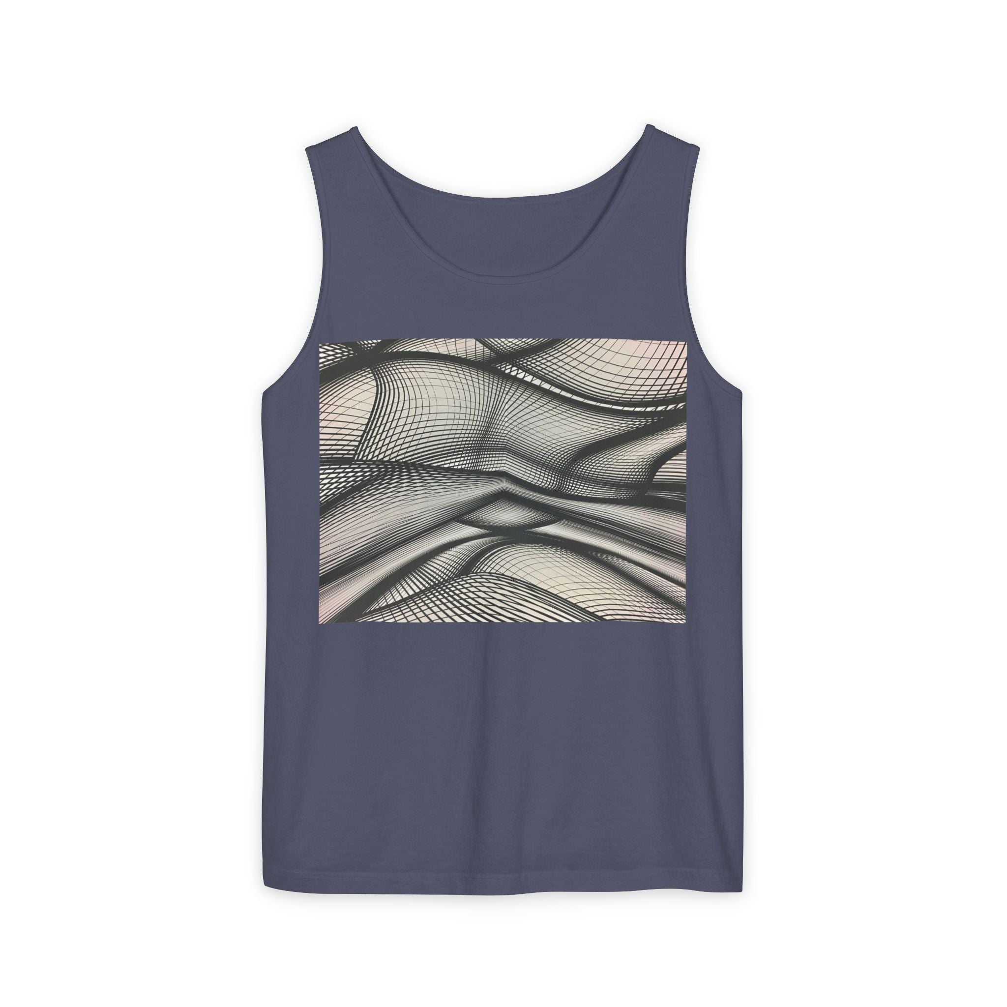 Abstract Wave Mesh Tank Top — Geometric Optical Illusion Graphic Tank