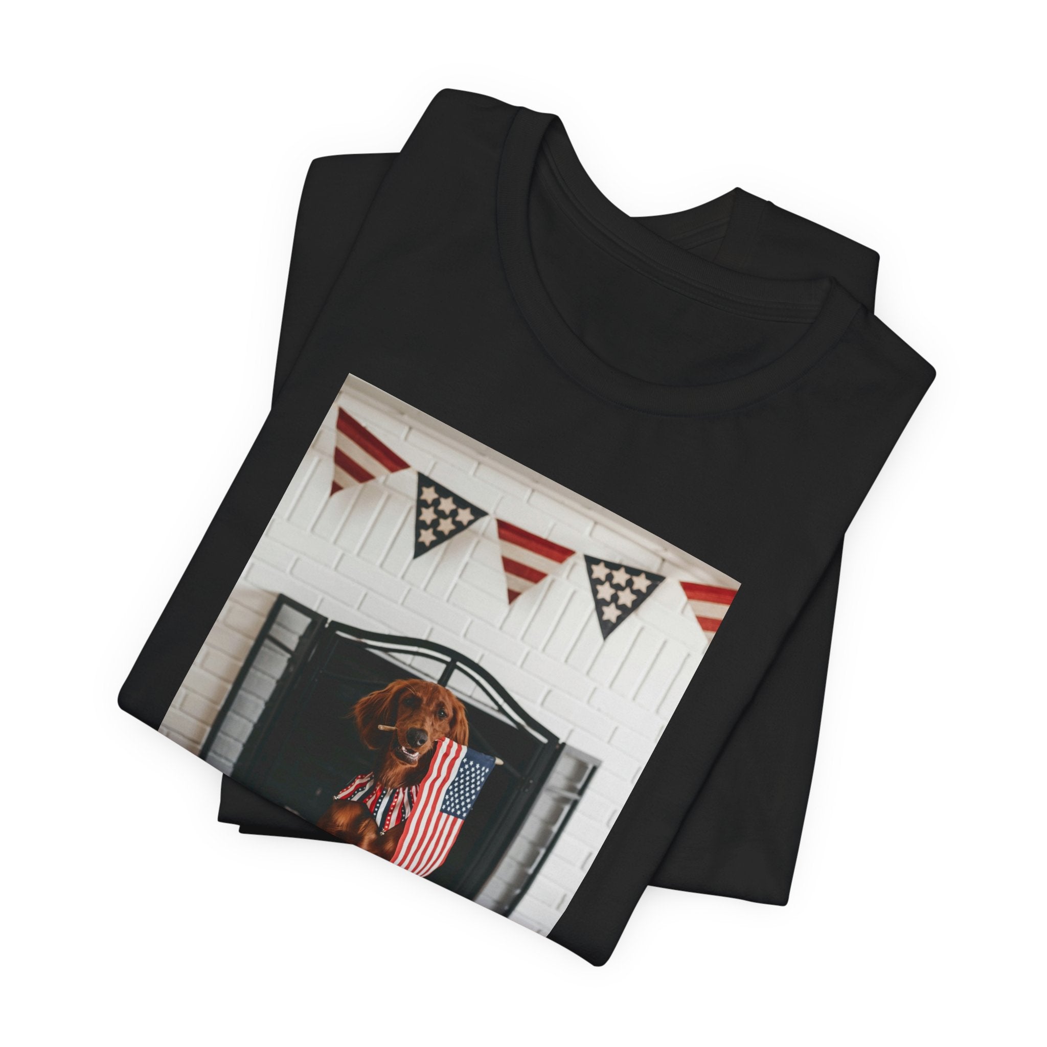 Patriotic Dog T-Shirt - Photo Print with American Flag Bunting