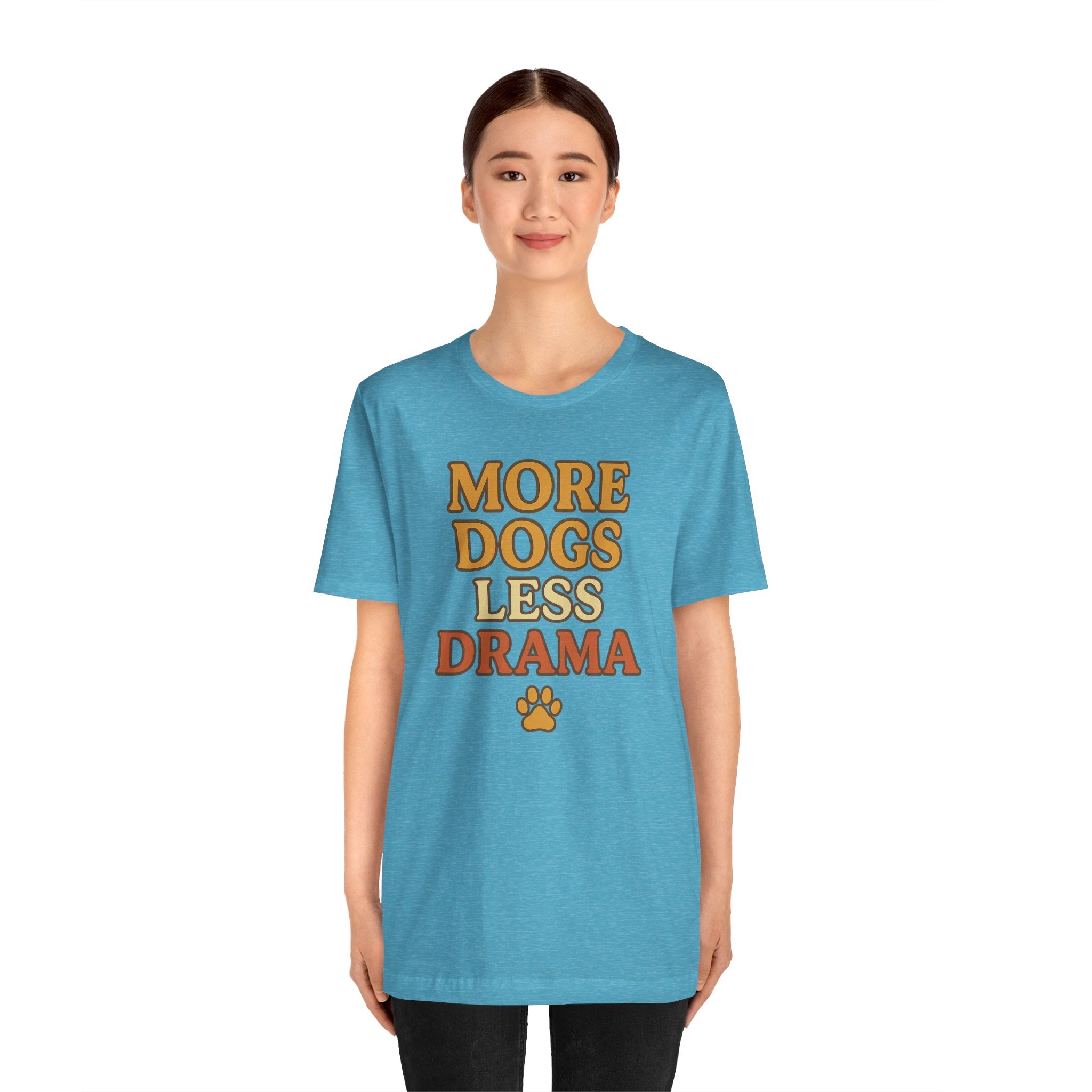 More Dogs Less Drama T-Shirt — Retro Paw Print Dog Lover Tee